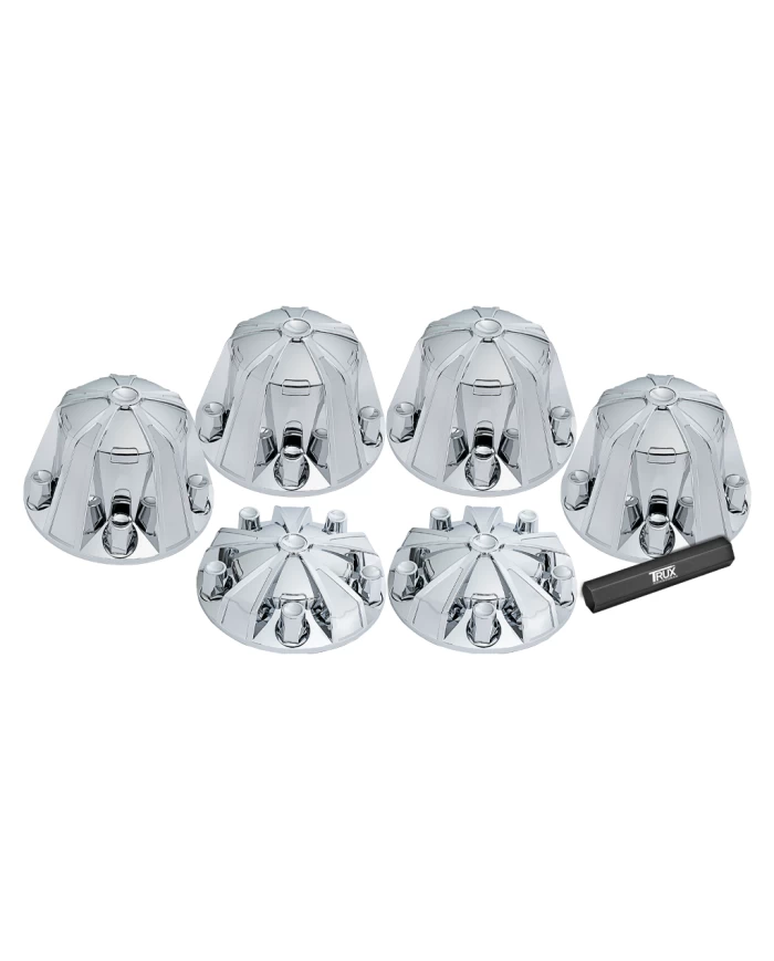 TXTHUB-MC1-Wheel Accessories - Kit - Chrome Plastic Mag Front & Rear Hub Cover Kit with Threaded Nut Covers