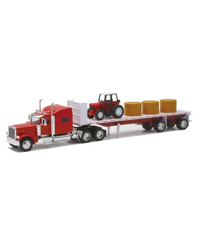 NRYSS-10333B - 1/32 PETERBILT 389 FLATBED W/ HAY AND FARM TRACTOR