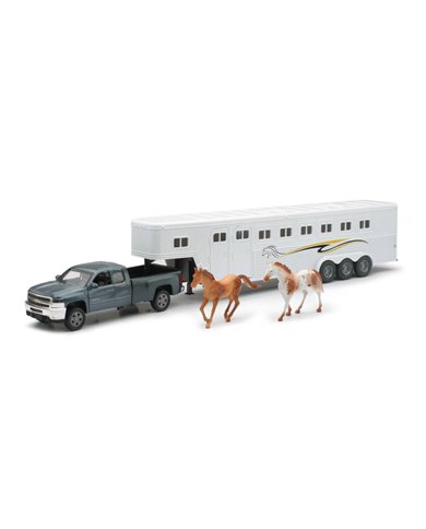 NRYSS-12453 - 1/32 CHEVROLET SILVERADO FIFTH WHEEL HORSE TRAILER