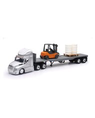 NRY16083 - 1/43 FREIGHTLINER CASCADIA FLATBED W/ FORKLIFT AND BARRELS