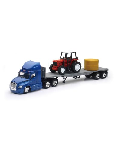 NRY15973 - 1/43 FREIGHTLINER CASCADIA FLATBED W/ FARM TRACTOR AND HAY NRY15973 - 1/43 FREIGHTLINER CASCADIA FLATBED W/ FARM TRACTOR AND HAY