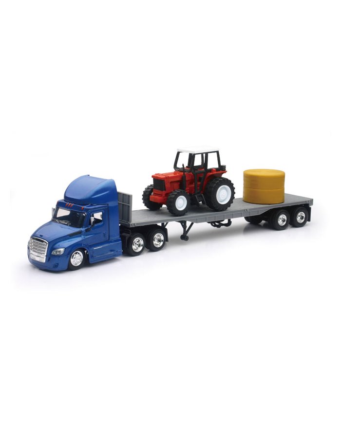 NRY15973 - 1/43 FREIGHTLINER CASCADIA FLATBED W/ FARM TRACTOR AND HAY