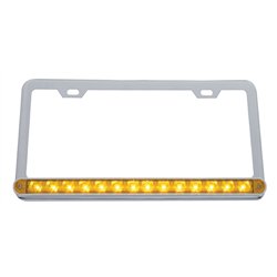 UP39743-Chrome License Plate Frame With 14 LED 12" Light Bar - Amber LED/Amber Lens