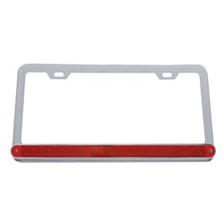 UP39744-Chrome License Plate Frame With 14 LED 12" Light Bar - Red LED/Red Lens