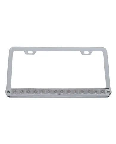 UP39745-Chrome License Plate Frame With 14 LED 12" Light Bar - Amber LED/Clear Lens