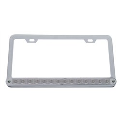 UP39746-Chrome License Plate Frame With 14 LED 12" Light Bar - Red LED/Clear Lens