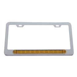 UP39755-Chrome License Plate Frame With 10 LED 9" Light Bar - Amber LED/Amber Lens