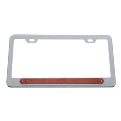 UP39756-Chrome License Plate Frame With 10 LED 9" Light Bar - Red LED/Red Lens