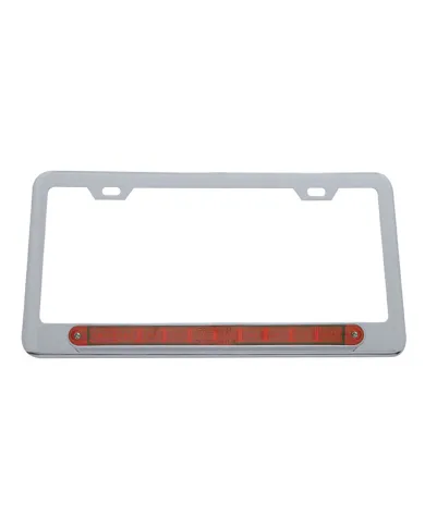 UP39756-Chrome License Plate Frame With 10 LED 9" Light Bar - Red LED/Red Lens