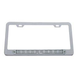 UP39757-Chrome License Plate Frame With 10 LED 9" Light Bar - Amber LED/Clear Lens