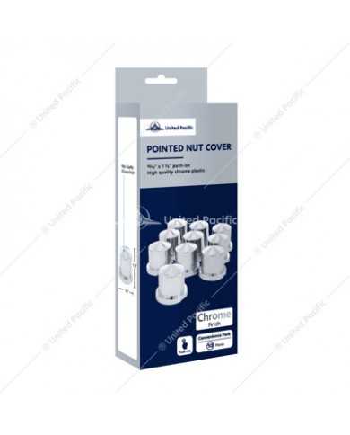 UP10090P - 15/16" X 1-1/2" Chrome Plastic Pointed Nut Covers - Push-On (10-Pack) UP10090P - 15/16" X 1-1/2" Chrome Plastic Pointed Nut Covers - Push-On (10-Pack)