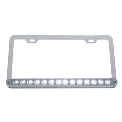 UP39781-Chrome License Plate Frame With 14 LED 12" Light Bar - White LED/Clear Lens