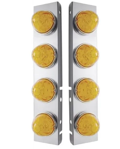 UP39794-SS Front Air Cleaner Bracket With 8X 17 Amber LED Hi/Lo Watermelon Lights & SS Bezels For Peterbilt-Amber Lens