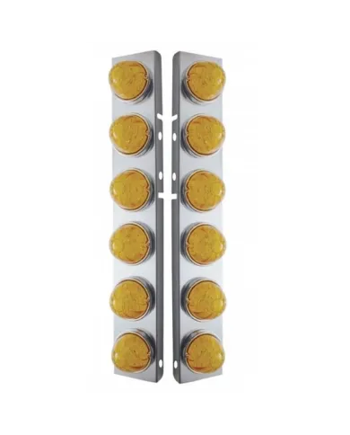 UP39796-SS Front Air Cleaner Brkt With 12X 17 Amber LED Hi/Lo Watermelon Lights & SS Bezels For Peterbilt-Amber Lens