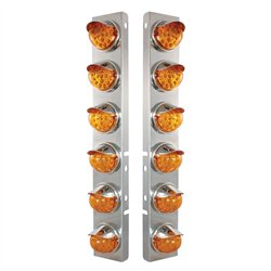 UP39846-SS Front Air Cleaner Bracket With 12X 17 Amber LED Dual Function Reflector Lights & SS Visors For Peterbilt-Am