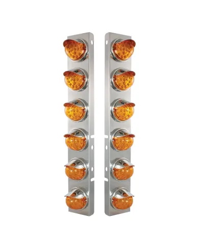 UP39846-SS Front Air Cleaner Bracket With 12X 17 Amber LED Dual Function Reflector Lights & SS Visors For Peterbilt-Am