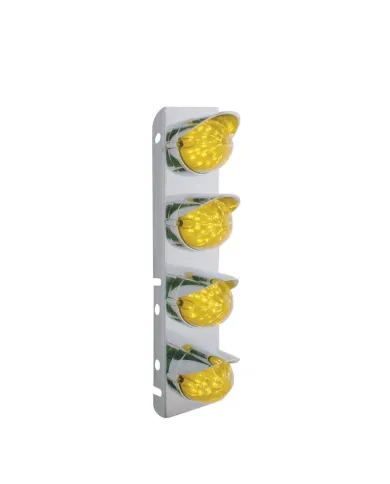 UP39860-SS Front Air Cleaner Bracket With 8X 17 Amber LED Hi/Lo Watermelon Lights & SS Visors For Peterbilt -Amber Len