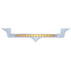UP39879-Chrome Hood Emblem Trim With 14 LED Light Bar For Kenworth - Amber LED/Clear Lens