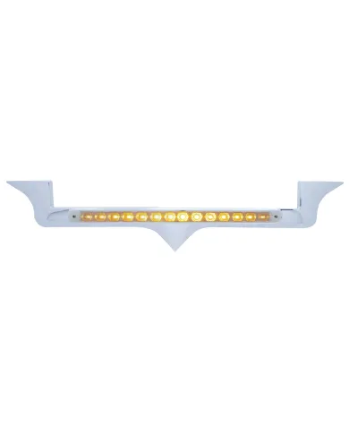 UP39879-Chrome Hood Emblem Trim With 14 LED Light Bar For Kenworth - Amber LED/Clear Lens