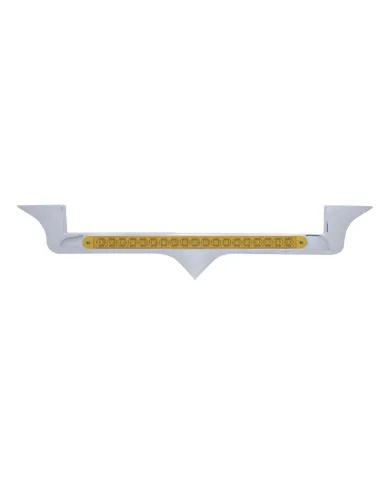 UP39881-Chrome Hood Emblem Trim With 19 LED Reflector Light Bar For Kenworth - Amber LED/Amber Lens