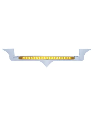 UP39881-Chrome Hood Emblem Trim With 19 LED Reflector Light Bar For Kenworth - Amber LED/Amber Lens