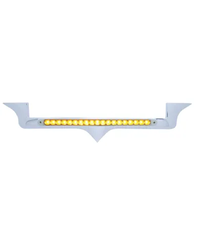 UP39882-Chrome Hood Emblem Trim With 19 LED Reflector Light Bar For Kenworth - Amber LED/Clear Lens