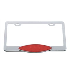 UP39884-Chrome License Plate Frame With 10 LED Cats Eye Light - Red LED/Red Lens