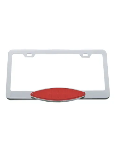 UP39884-Chrome License Plate Frame With 10 LED Cats Eye Light - Red LED/Red Lens