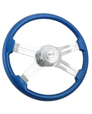 SCI581-3003-77502-Classic Blue - 18" Painted Wood Rim, Chrome 4-Spoke w/Slot Cut Outs, Chrome Bezel, Chrome Horn Button SCI581-3003-77502-Classic Blue - 18" Painted Wood Rim, Chrome 4-Spoke w/Slot Cut Outs, Chrome Bezel, Chrome Horn Button