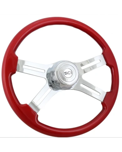 SCI583-3003-77502-Classic Red - 18" Painted Wood Rim, Chrome 4-Spoke w/Slot Cut Outs, Chrome Bezel, Chrome Horn Button SCI583-3003-77502-Classic Red - 18" Painted Wood Rim, Chrome 4-Spoke w/Slot Cut Outs, Chrome Bezel, Chrome Horn Button
