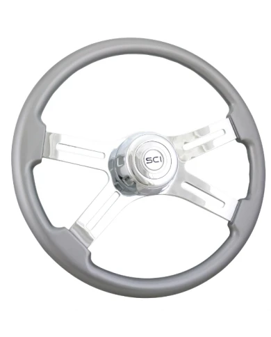 SCI584-3003-77502-Classic Silver - 18" Painted Wood Rim, Chrome 4-Spoke w/Slot Cut Outs, Chrome Bezel, Chrome Horn Button SCI584-3003-77502-Classic Silver - 18" Painted Wood Rim, Chrome 4-Spoke w/Slot Cut Outs, Chrome Bezel, Chrome Horn Button