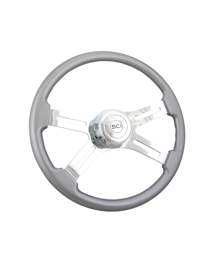 SCI584-3003-77502-Classic Silver - 18" Painted Wood Rim, Chrome 4-Spoke w/Slot Cut Outs, Chrome Bezel, Chrome Horn Button SCI584-3003-77502-Classic Silver - 18" Painted Wood Rim, Chrome 4-Spoke w/Slot Cut Outs, Chrome Bezel, Chrome Horn Button