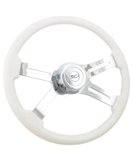 SCI585-3003-77502-Classic White - 18" Painted Wood Rim, Chrome 4-Spoke w/Slot Cut Outs, Chrome Bezel, Chrome Horn Button SCI585-3003-77502-Classic White - 18" Painted Wood Rim, Chrome 4-Spoke w/Slot Cut Outs, Chrome Bezel, Chrome Horn Button