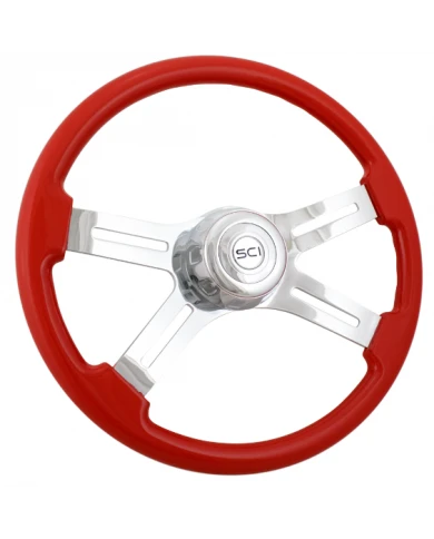 SCI562-3003-77502-Classic Viper Red - 18" Painted Wood Rim, Chrome 4-Spoke w/Slot Cut Outs, Chrome Bezel, Chrome Horn Button SCI562-3003-77502-Classic Viper Red - 18" Painted Wood Rim, Chrome 4-Spoke w/Slot Cut Outs, Chrome Bezel, Chrome Horn Button