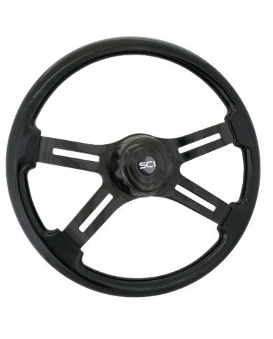 SCI490-3490-77494-Phantom - 18" Painted Wood Rim, Black Chrome 4-Spoke w/Slot Cut Outs, Blk Chrome Bezel, Blk Chrome H.B. w/Blk SCI490-3490-77494-Phantom - 18" Painted Wood Rim, Black Chrome 4-Spoke w/Slot Cut Outs, Blk Chrome Bezel, Blk Chrome H.B. w/Blk
