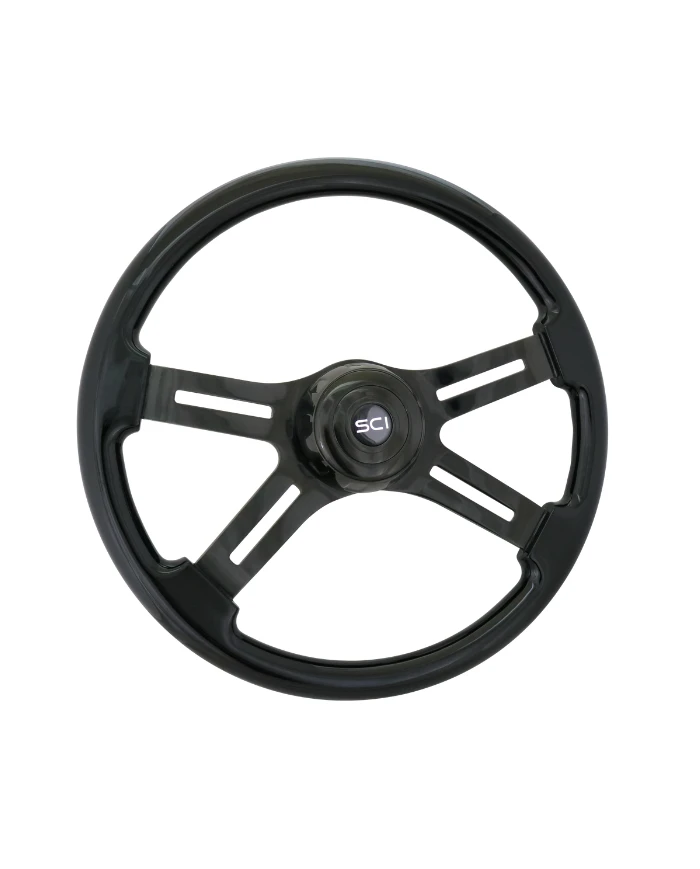 SCI490-3490-77494-Phantom - 18" Painted Wood Rim, Black Chrome 4-Spoke w/Slot Cut Outs, Blk Chrome Bezel, Blk Chrome H.B. w/Blk
