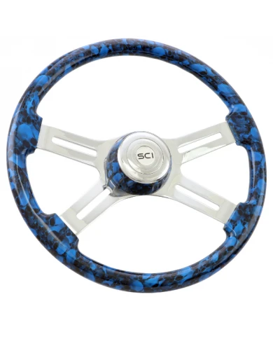 SCI591-3091-77502-Big Skulls Blue - 18" Printed Wood Rim, Chrome 4-Spoke w/Slot Cut Outs, Matching Bezel, Chrome Horn Button - L SCI591-3091-77502-Big Skulls Blue - 18" Printed Wood Rim, Chrome 4-Spoke w/Slot Cut Outs, Matching Bezel, Chrome Horn Button - L