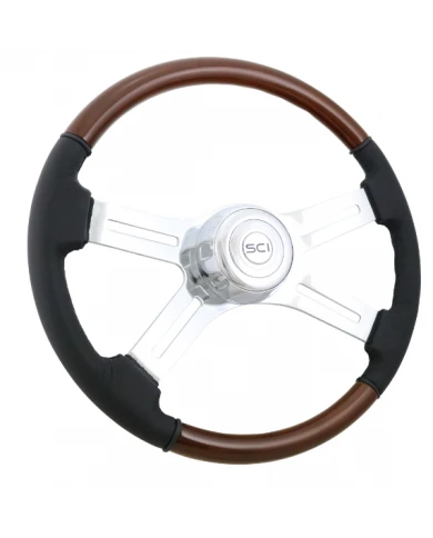 SCI480-3003-77502-Classic Combo - 18" Wood & Leather Rim, Chrome 4-Spoke w/Slot Cut Outs, Chrome Bezel, Chrome Horn Button SCI480-3003-77502-Classic Combo - 18" Wood & Leather Rim, Chrome 4-Spoke w/Slot Cut Outs, Chrome Bezel, Chrome Horn Button