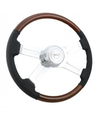 SCI591-3091-77502-Big Skulls Blue - 18" Printed Wood Rim, Chrome 4-Spoke w/Slot Cut Outs, Matching Bezel, Chrome Horn Button - L