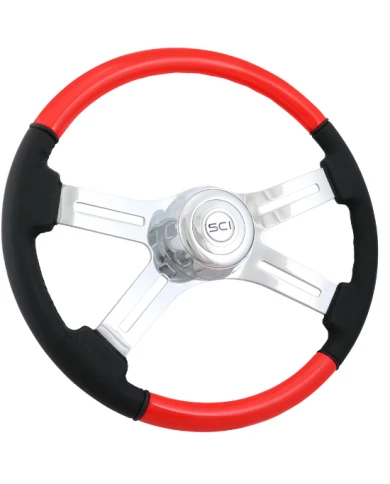 SCI542-3003-77502-Classic Combo Viper Red - 18" Wood & Leather Rim, Chrome 4-Spoke w/Slot Cut Outs, Chrome Bezel, Chrome Horn Bu SCI542-3003-77502-Classic Combo Viper Red - 18" Wood & Leather Rim, Chrome 4-Spoke w/Slot Cut Outs, Chrome Bezel, Chrome Horn Bu