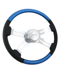 SCI543-3003-77502-Classic Combo Blue - 18" Wood & Leather Rim, Chrome 4-Spoke w/Slot Cut Outs, Chrome Bezel, Chrome Horn Button SCI543-3003-77502-Classic Combo Blue - 18" Wood & Leather Rim, Chrome 4-Spoke w/Slot Cut Outs, Chrome Bezel, Chrome Horn Button