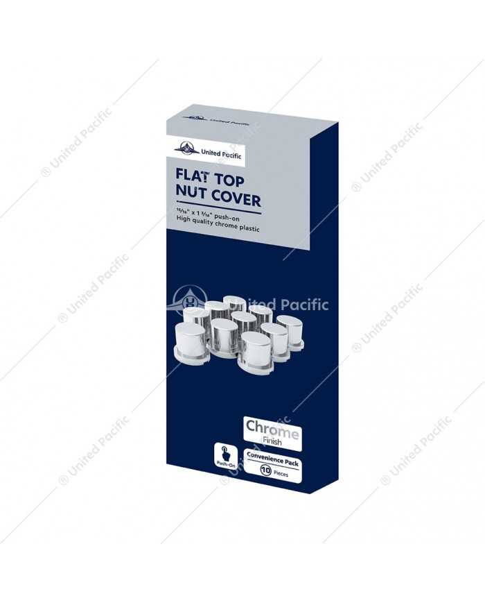 UP10757 - 15/16" x 1-3/16" Chrome Plastic Flat Top Nut Covers - Push-On (10-Pack) UP10757 - 15/16" x 1-3/16" Chrome Plastic Flat Top Nut Covers - Push-On (10-Pack)