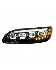 UP35844 - Black Quad-LED Headlight With LED DRL & Seq. Signal For 2005-2015 Peterbilt 386- Passenger