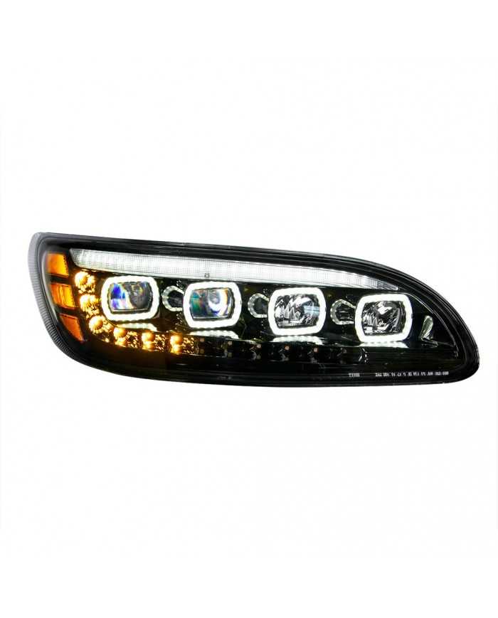 UP35844 - Black Quad-LED Headlight With LED DRL & Seq. Signal For 2005-2015 Peterbilt 386- Passenger