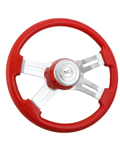 SCI532-3062-77502-16" Classic Viper Red - 16" Painted Wood Rim, Chrome 4-Spoke w/Slot Cut Outs, Viper Red Bezel, Chrome Horn But SCI532-3062-77502-16" Classic Viper Red - 16" Painted Wood Rim, Chrome 4-Spoke w/Slot Cut Outs, Viper Red Bezel, Chrome Horn But