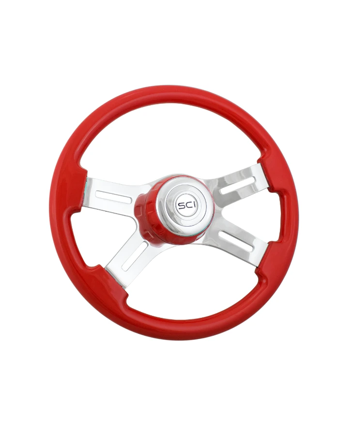 SCI532-3062-77502-16" Classic Viper Red - 16" Painted Wood Rim, Chrome 4-Spoke w/Slot Cut Outs, Viper Red Bezel, Chrome Horn But