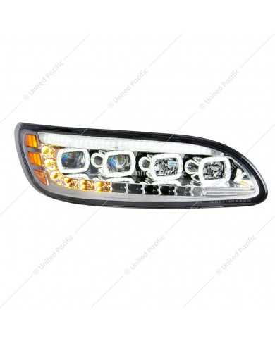 UP35842 - Chrome Quad-LED Headlight With LED DRL & Seq. Signal For 2005-2015 Peterbilt 386- Passenger UP35842 - Chrome Quad-LED Headlight With LED DRL & Seq. Signal For 2005-2015 Peterbilt 386- Passenger