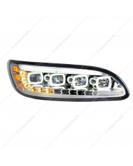 UP35843 - Black Quad-LED Headlight With LED DRL & Seq. Signal For 2005-2015 Peterbilt 386- Driver