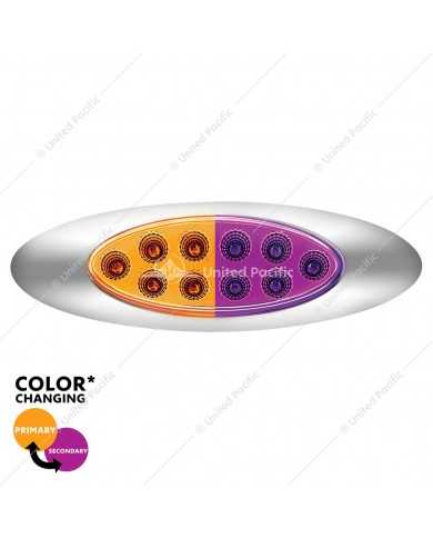 UP35957 - 10 LED Oval Double Fury Light With Clear Lens & Chrome Bezel (Clearance/Marker) - Amber & Purple LED/Clear Len UP35957 - 10 LED Oval Double Fury Light With Clear Lens & Chrome Bezel (Clearance/Marker) - Amber & Purple LED/Clear Len