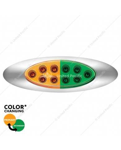 UP35956 - 10 LED Oval Double Fury Light With Clear Lens & Chrome Bezel (Clearance/Marker) - Amber & Green LED/Clear Lens UP35956 - 10 LED Oval Double Fury Light With Clear Lens & Chrome Bezel (Clearance/Marker) - Amber & Green LED/Clear Lens